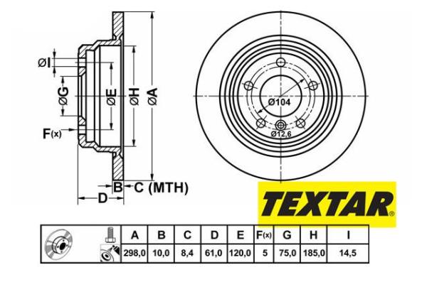 298x10mm Brzdové kotúče TEXTAR zadná náprava (520i, 523i, 520d, 520td, 525tds) 92076603
