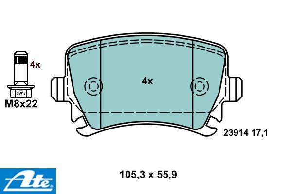 Brzdové platničky ATE Ceramic pre kotúč 255mm, 260mm a 286mm zadné 13.0470-2880.2