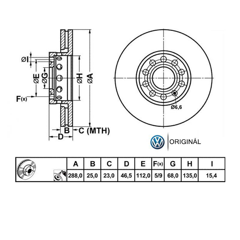 288x25mm Brzdové kotúče predné 2ks Originál Volkswagen