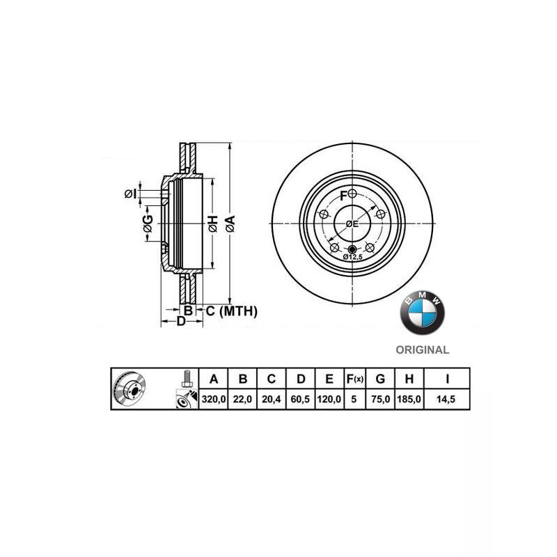320x22mm Brzdové kotúče Originál BMW zadná náprava (330d, 330i) 34216864052