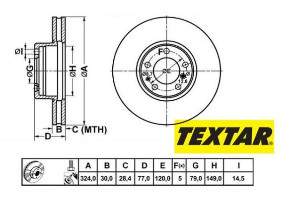 324x30mm Brzdové kotúče TEXTAR predná náprava (740i) 92058300