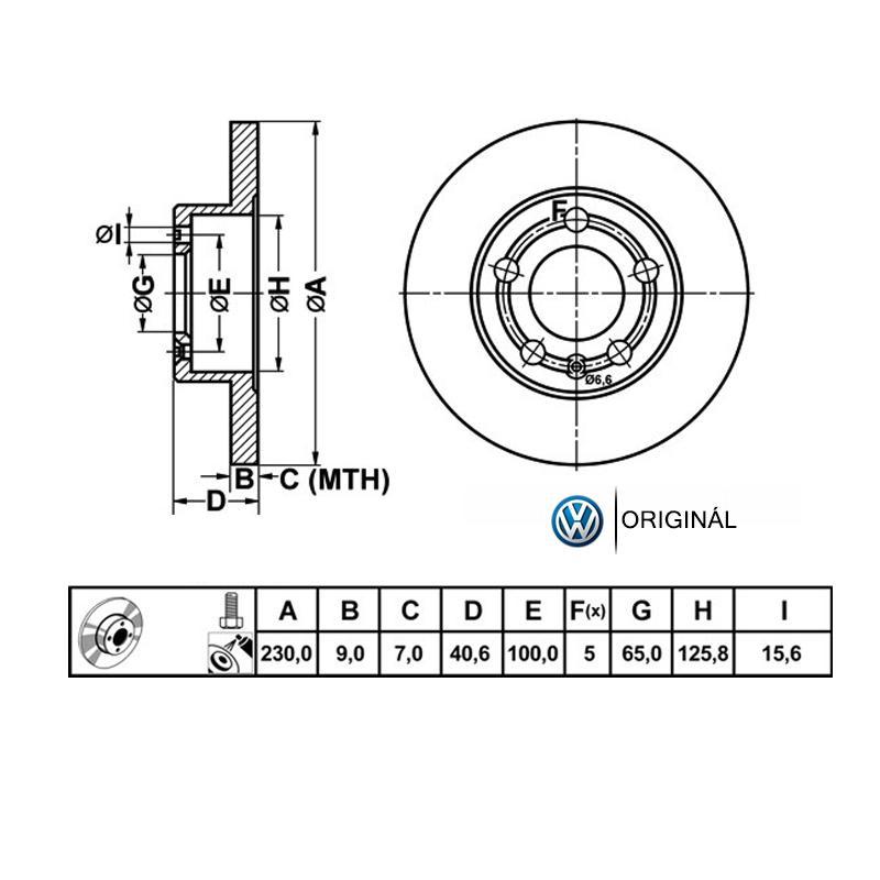 230x9mm Brzdové kotúče zadné 2ks Originál Volkswagen