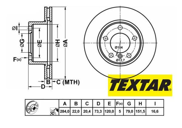 284x22mm Brzdové kotúče TEXTAR predná náprava (116d, 116i, 118d, 118i) 92238403