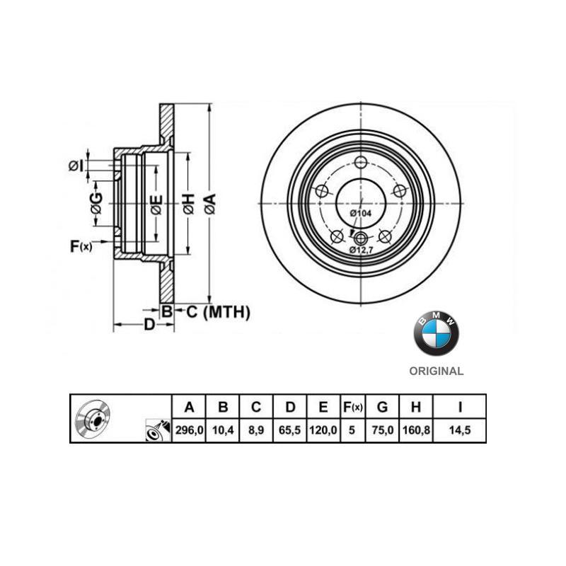 296x10mm Brzdové kotúče Originál BMW zadná náprava (318i, 318d, 320i) 34216855002
