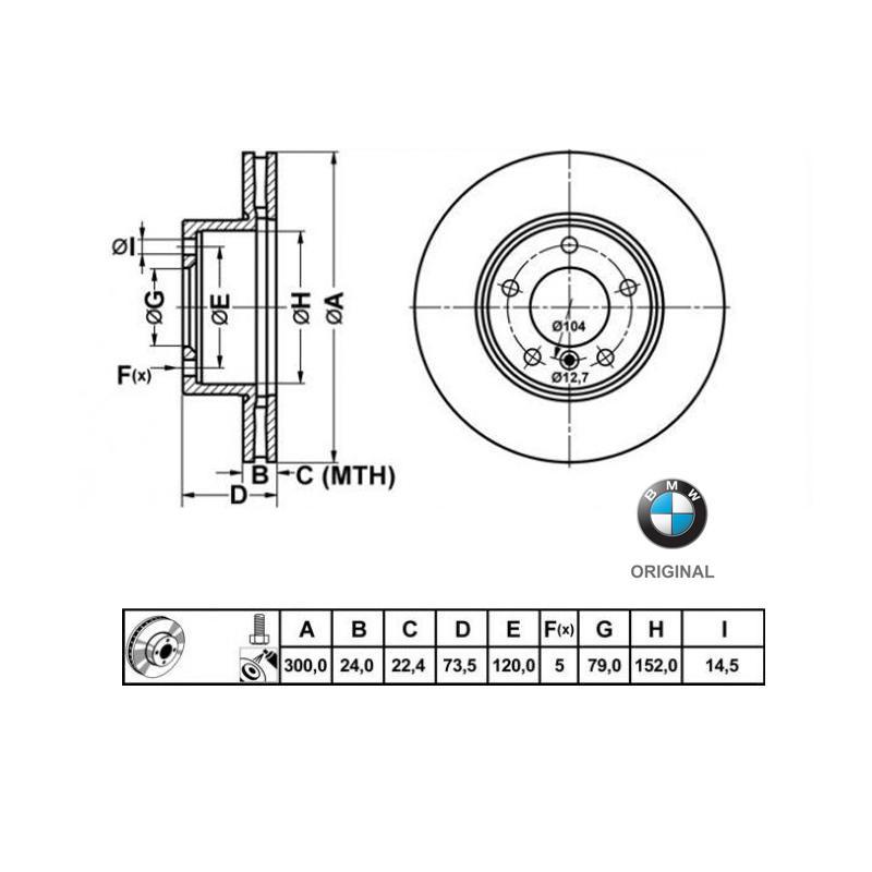 300x24mm Brzdové kotúče Originál BMW predná náprava (320d, 320xd,) 34116854998