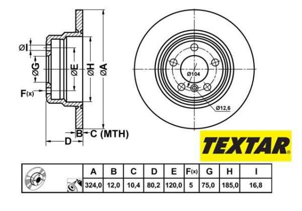 324x12mm Brzdové kotúče TEXTAR zadná náprava (3.0d, 3.0i, 4.4i) 92107403