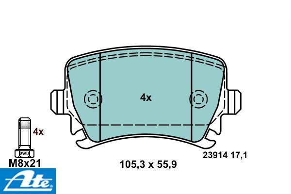 Brzdové platničky ATE Ceramic pre kotúč 256mm a 286mm zadné 13.0470-2880.2