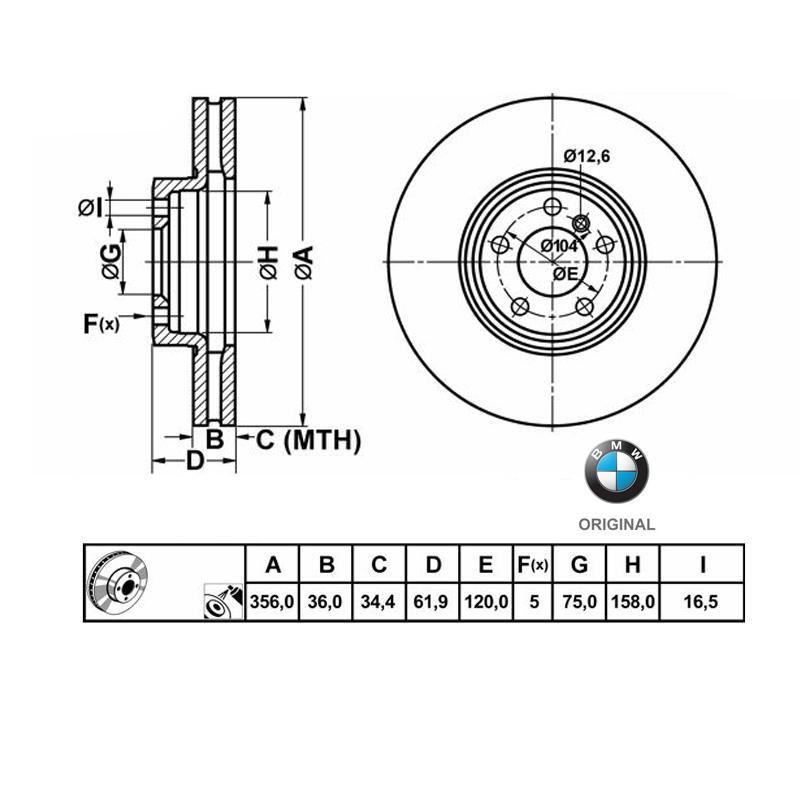 356x36mm Brzdové kotúče Originál BMW predná náprava (4.6is, 4.8is) 34116756847