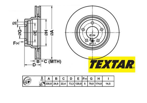330x24mm Brzdové kotúče TEXTAR predná náprava (20d, 25i, 25d, 30i, 30d, ) 92137805