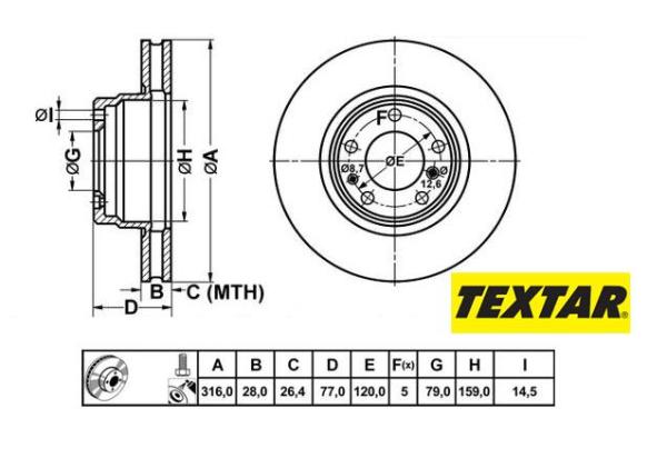 316x28mm Brzdové kotúče TEXTAR predná náprava (725tds, 728i, 730d, 730i, 735i) 92071405
