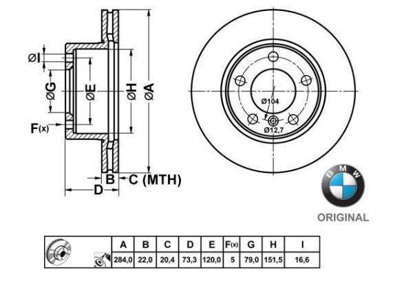 284x22mm Brzdové kotúče Originál BMW predná náprava (114d, 116d) 34116792215