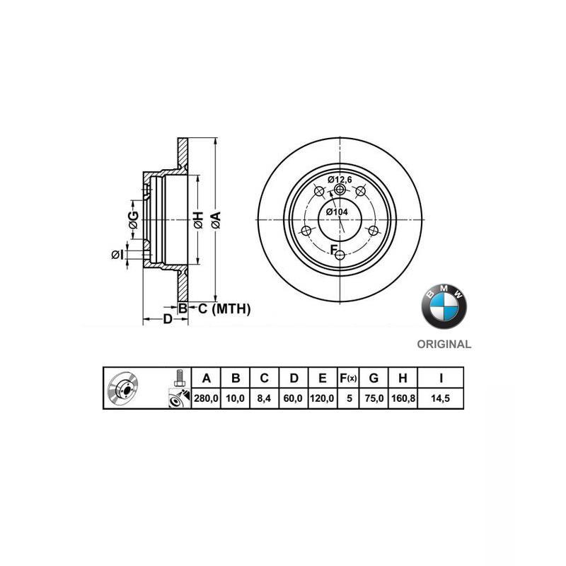 280x10mm Brzdové kotúče Originál BMW zadná náprava (316i, 318i, 320i..) 34216864051