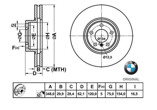348x30mm Brzdové kotúče Originál BMW predná náprava (30d, 35d, 35i) 34116886477