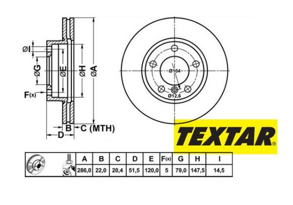 286x22mm Brzdové kotúče TEXTAR predná náprava (316i, 318i, 318d,..) 92055605
