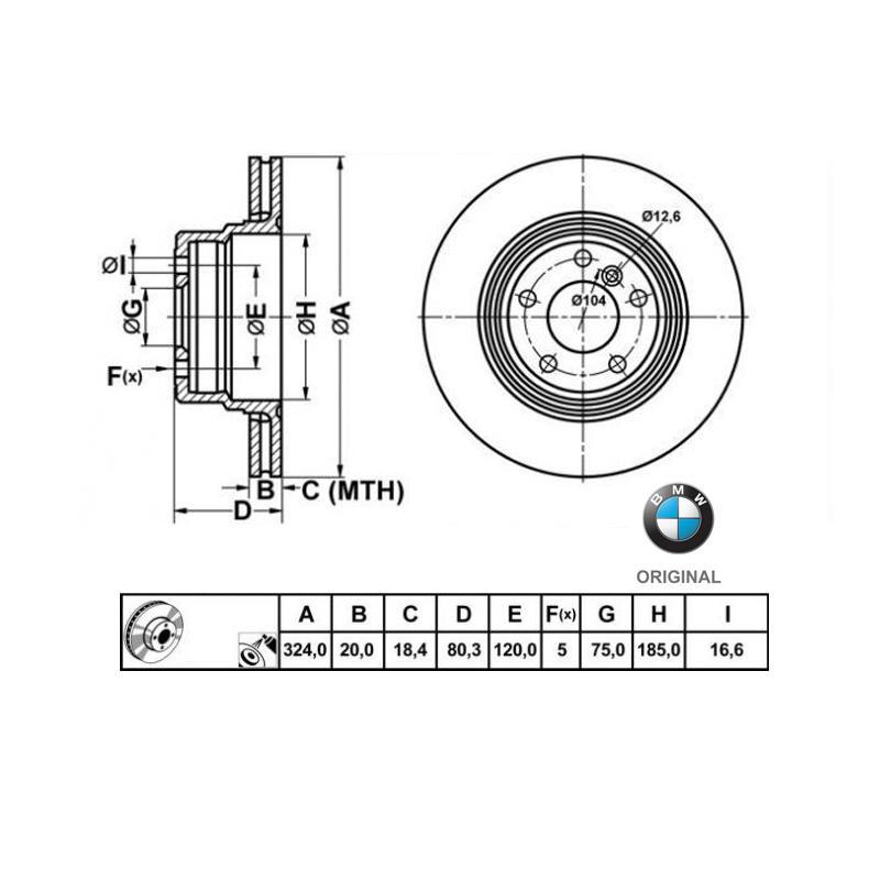 324x20mm Brzdové kotúče Originál BMW zadná náprava (4.4i, 4.6is, 4.8is) 34216756849