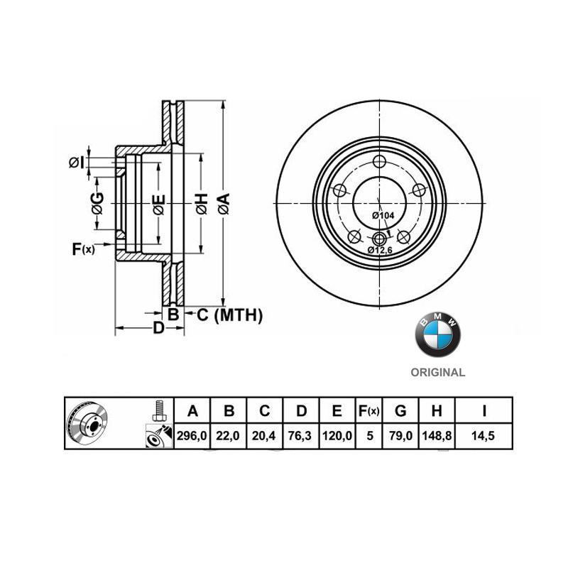 296x22mm Brzdové kotúče Originál BMW predná náprava (520i, 523i, 525i, 528i) 34116767061