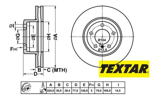 324x30mm Brzdové kotúče TEXTAR predná náprava (520d, 520i, 525d, 525i) 92122605