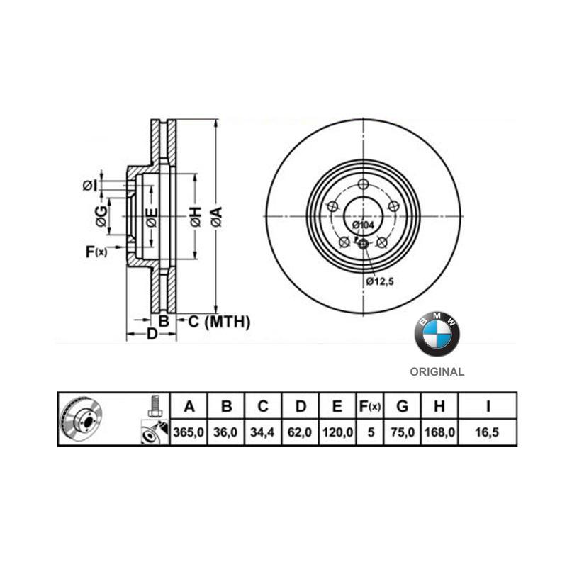 365x36mm Brzdové kotúče Originál BMW predná náprava ( 3.0sd, 4.8i, 35d) 34116886481