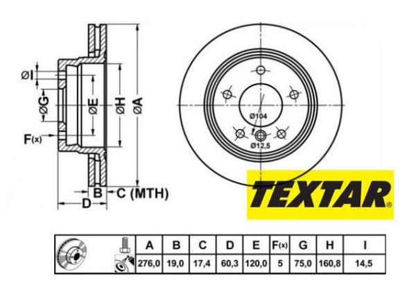 276x19mm Brzdové kotúče TEXTAR zadná náprava  (318d, 320d, 320i, 323i) 92072403