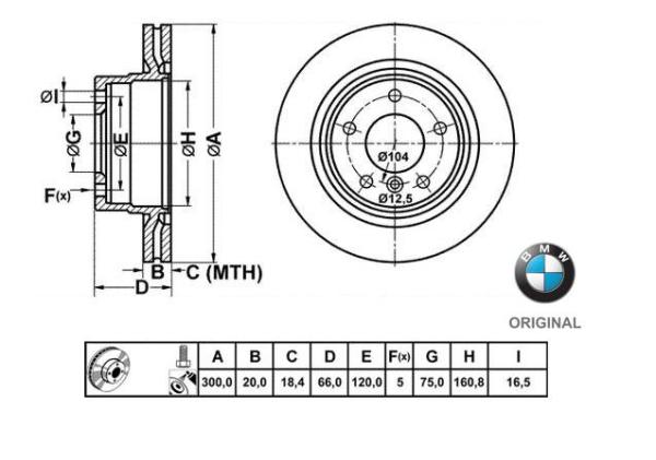 300x20mm Brzdové kotúče Originál BMW zadná náprava (316d, 316i, 318d) 34216864900
