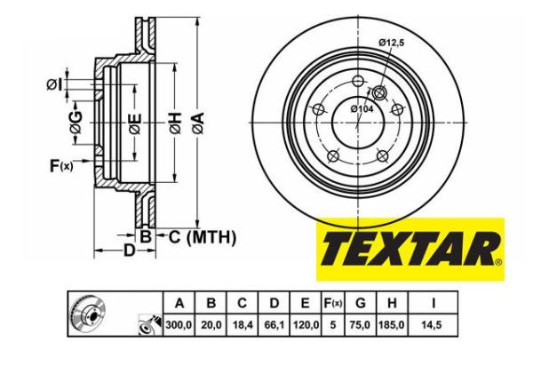 300x20mm Brzdové kotúče TEXTAR zadná náprava  (120d, 120i) 92133003