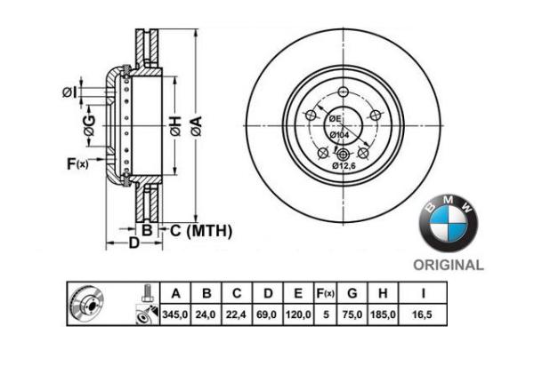 345x24mm Brzdové kotúče Originál BMW zadná náprava (640d, 640dX, 640i) 
 34216775289
