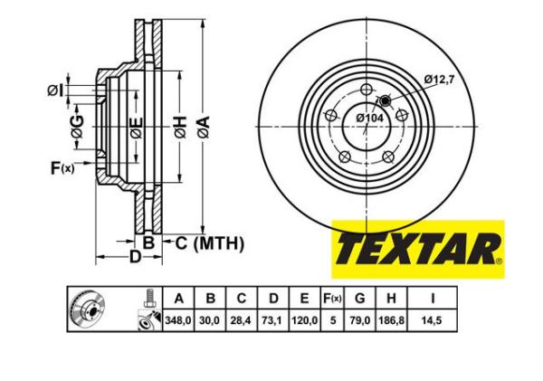348x30mm Brzdové kotúče TEXTAR predná náprava (35i, 35d, 35xi) 92155303