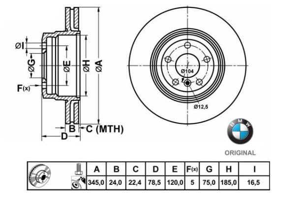 345x24mm Brzdové kotúče Originál BMW zadná náprava (3.0sd, 4.8i, 35iX) 34216886480