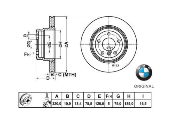 320x19,9mm Brzdové kotúče Originál BMW zadná náprava (3.0d, 3.0si) 34216886479
