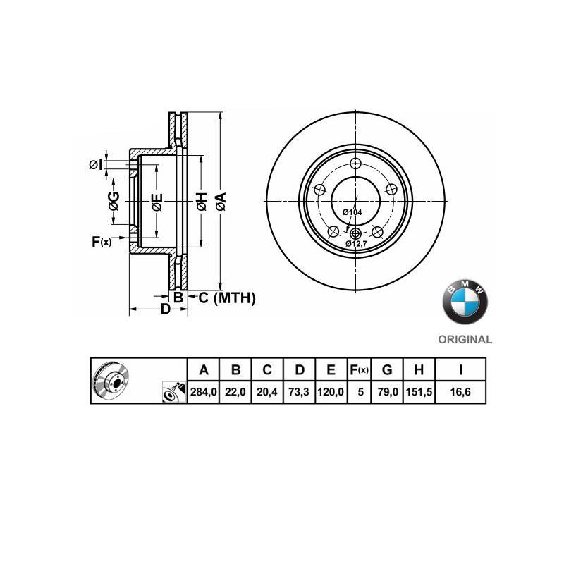 284x22mm Brzdové kotúče Originál BMW predná náprava (116d, 116i, 118d, 118i) 34116854996