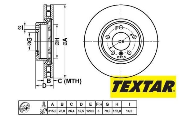 315x28mm Brzdové kotúče TEXTAR predná náprava (M3) 92071103