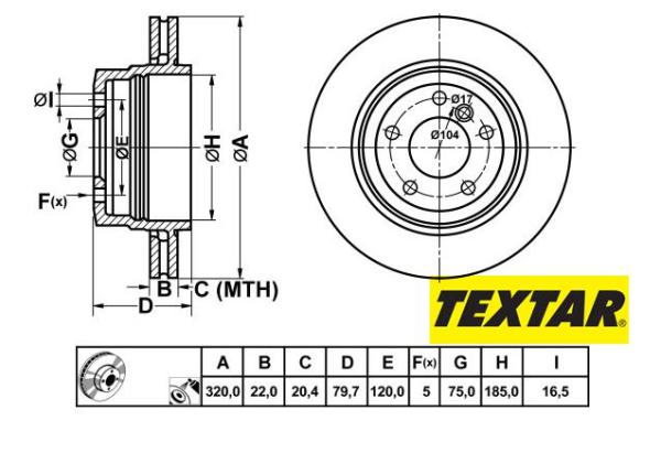 320x22mm Brzdové kotúče TEXTAR zadná náprava (2.0d, 2.0i, 2.5i, 3.0d, 3.0i) 92141603