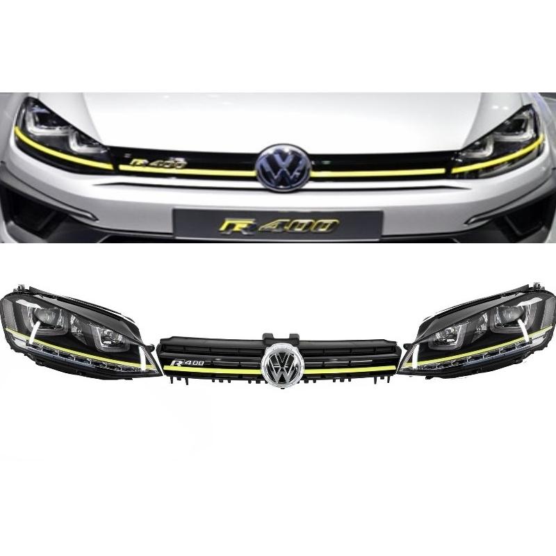 Sada Svetlometov (H7 +H7) + Predný grill VW GOLF VII R400 GTI design (žltý)