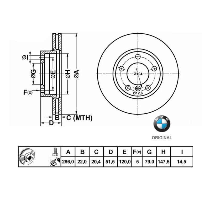 286x22mm Brzdové kotúče Originál BMW predná náprava (2.0i , 2.2i , 2.5i)