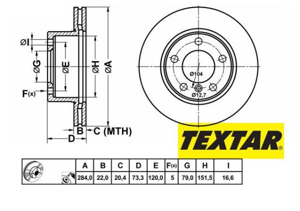 284x22mm Brzdové kotúče TEXTAR predná náprava (116d, 116i, 118d) 92238403