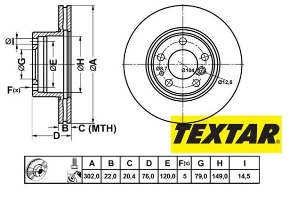 302x22mm Brzdové kotúče TEXTAR  predná náprava (520i, 525i, 530i, 535i) 92042203