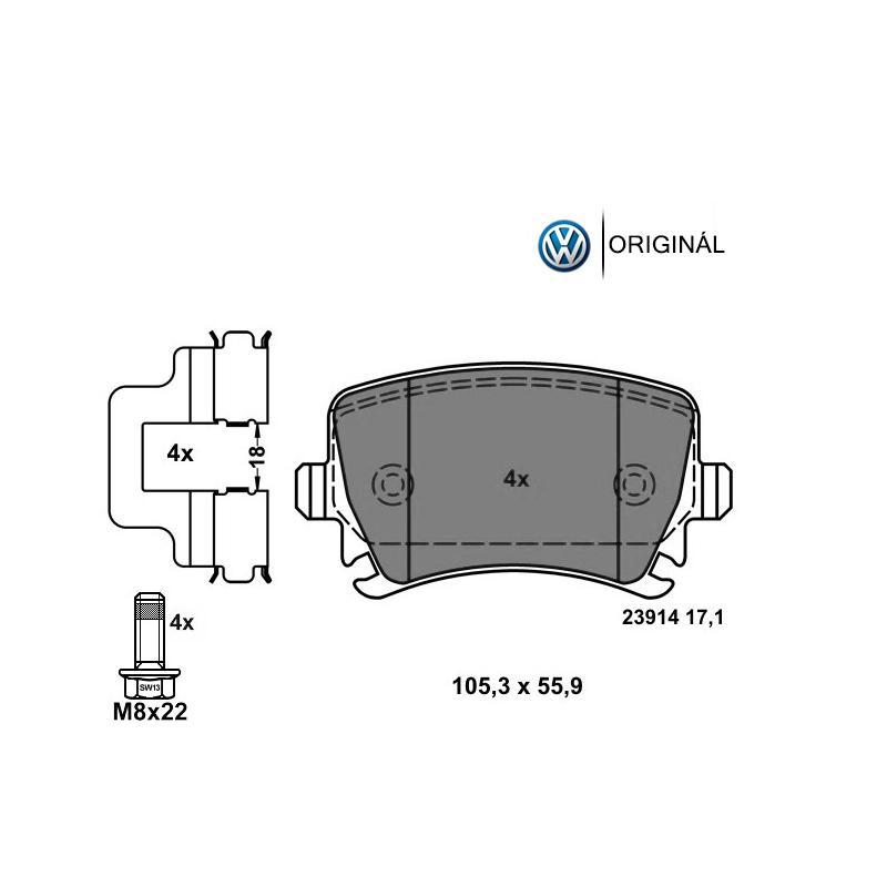 Brzdové platničky pre kotúč 282mm zadné Originál Volkswagen 1K0698451