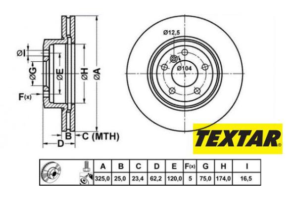 325x25mm Brzdové kotúče TEXTAR predná náprava (2.0d, 2.0i, 2.5i, 3.0d, 3.0i)  92141505