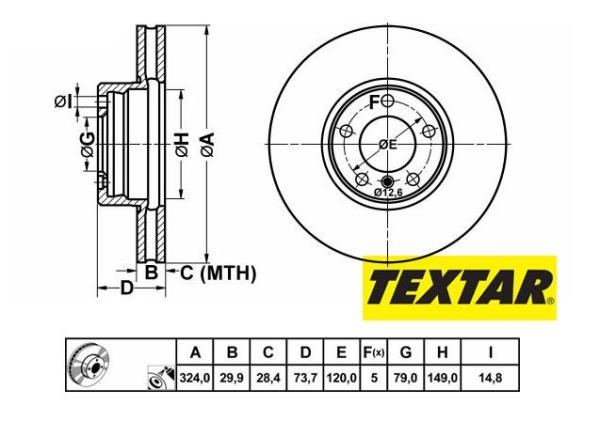 324x30mm Brzdové kotúče TEXTAR predná náprava (530i, 535i, 540i, 530d) 92058300