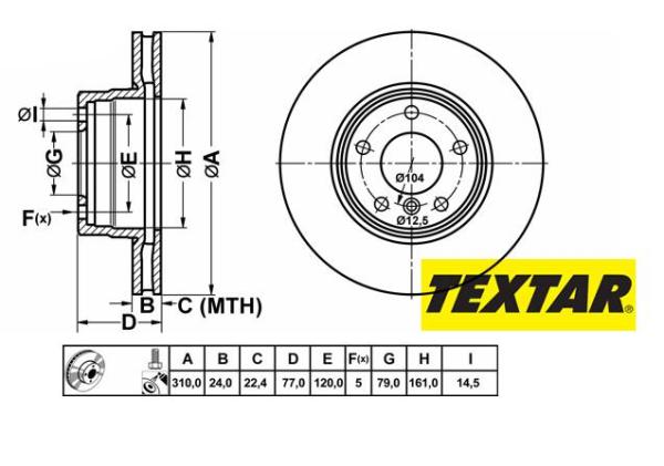 310x24mm Brzdové kotúče TEXTAR predná náprava (520d, 520i, 525d, 525i) 92122505