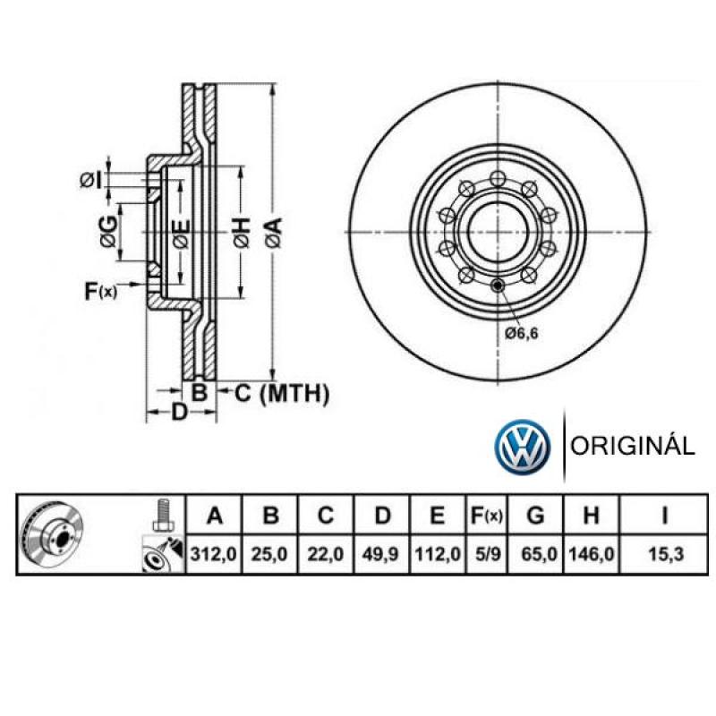 312x25mm Brzdové kotúče predná náprava Originál VW 1K0615301AA