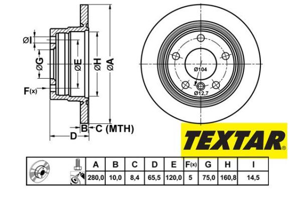 280x10mm Brzdové kotúče TEXTAR zadná náprava (116i, 118i, 118d) 92132903
