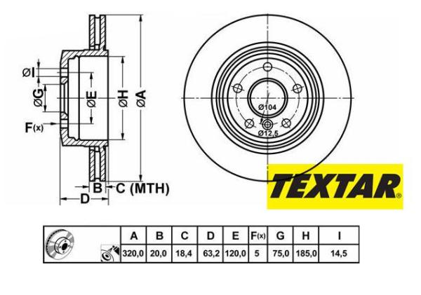 320x20mm Brzdové kotúče TEXTAR zadná náprava (520d, 520i, 525d, 525i) 92122703