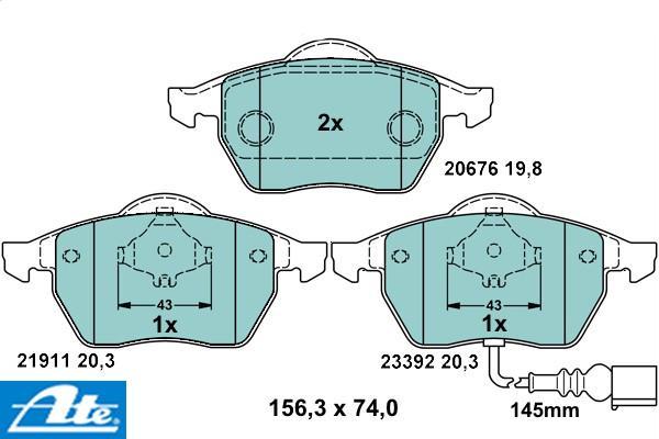 Brzdové platničky ATE Ceramic pre kotúč 288mm a 312mm predné so senzorom 1