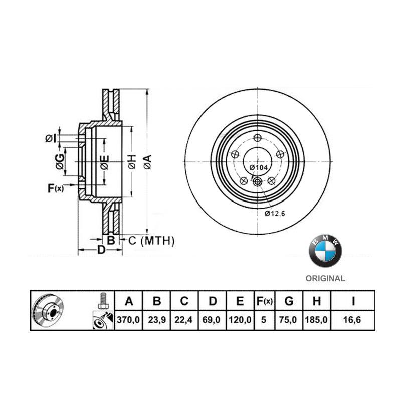 370x23,9mm Brzdové kotúče Originál BMW zadná náprava (550i, 550iX) 34216775291