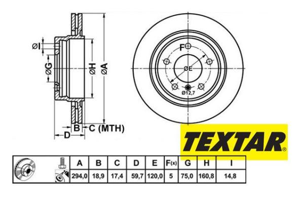 294x19mm Brzdové kotúče TEXTAR zadná náprava (320d, 325i) 92097305