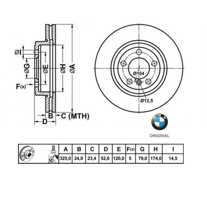 325x25mm Brzdové kotúče Originál BMW predná náprava (3.0si)