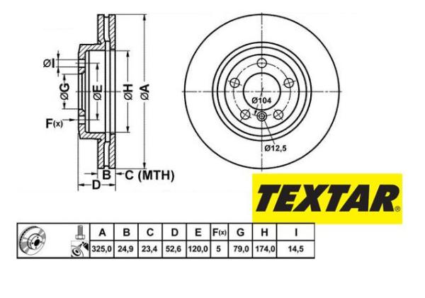 325x25mm Brzdové kotúče TEXTAR predná náprava (330d, 330i) 92106903