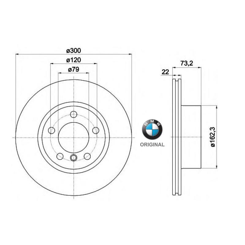 300x22mm Brzdové kotúče Originál BMW predná náprava (120d, 316d..) 34116792217
