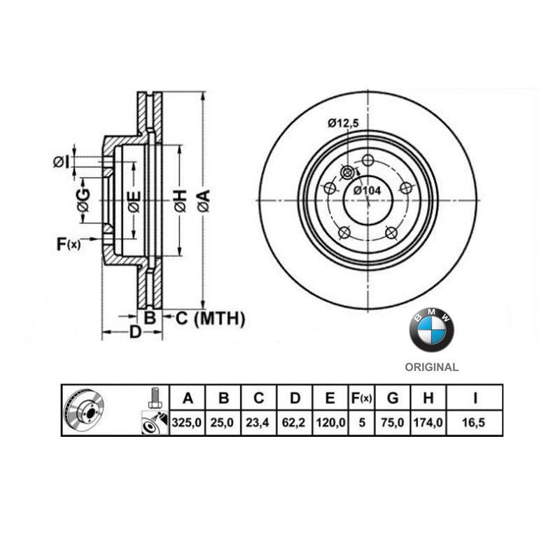 325x25mm Brzdové kotúče Originál BMW predná náprava (2.0d, 2.0i, 2.5i) 34113400151
